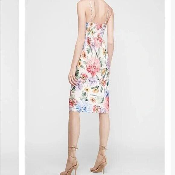 Express Satin Floral Dress Midi Dress Strapless Small Ruched Back - Picture 3 of 9